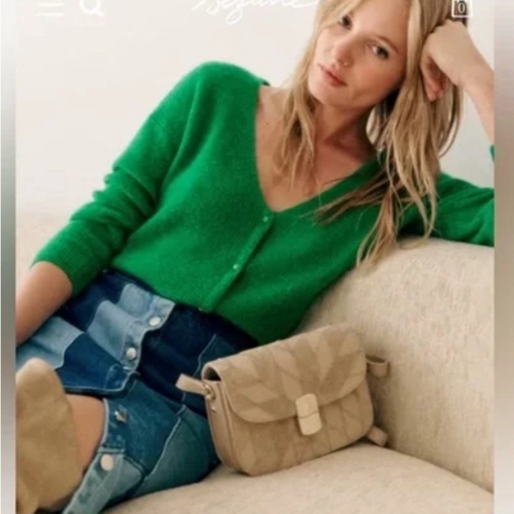Sezane Bright Green V-Neck Button Cardigan